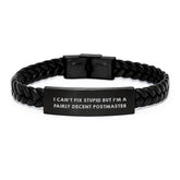 Fairly Decent Postmaster Gift Idea, Funny Quote Interlaced Leather Bracelet for Men, Unique Graduation Gifts from Family, Friends, Coworkers, Gifts for Postmaster - Image 1